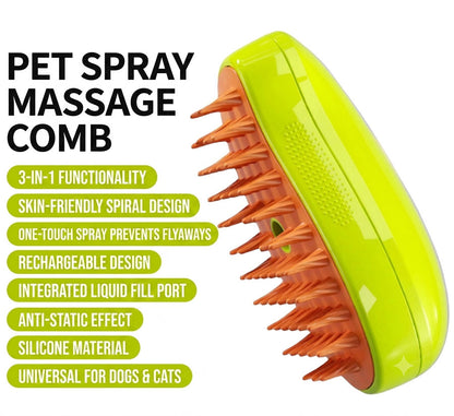 3-in-1 Pet Steam Brush | Electric Spray Cat & Dog Grooming Comb