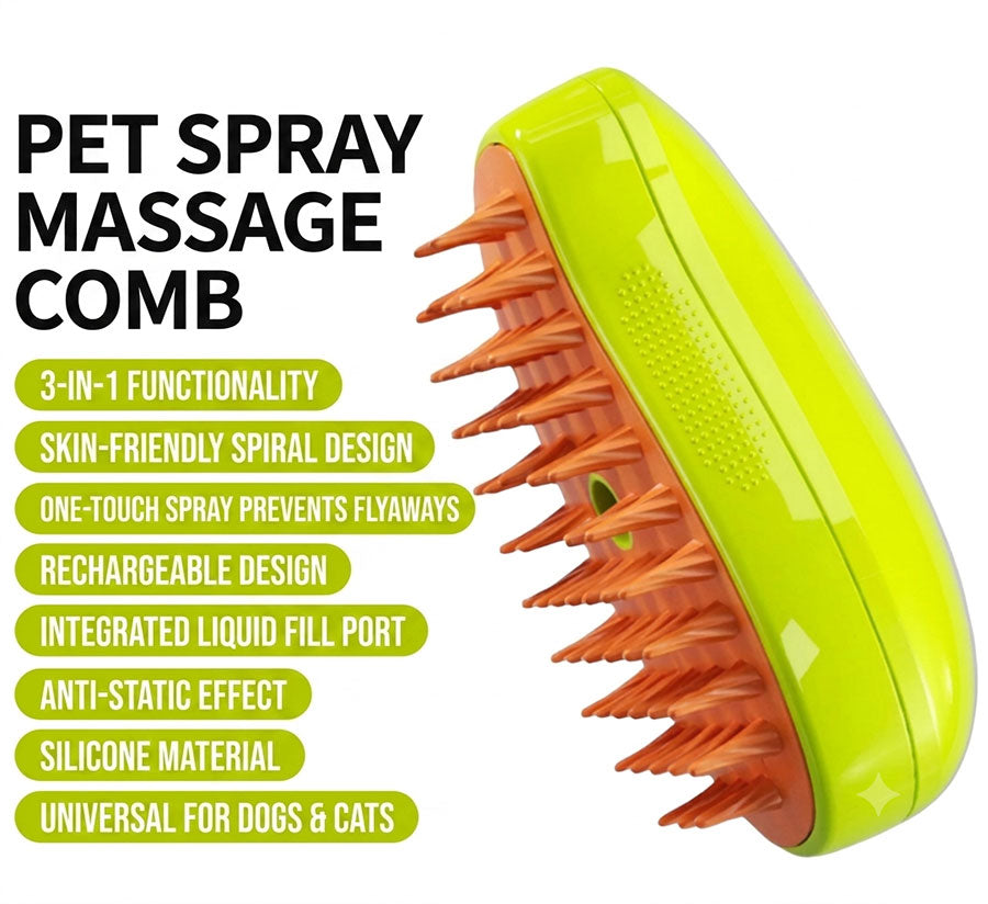 3-in-1 Pet Steam Brush | Electric Spray Cat & Dog Grooming Comb