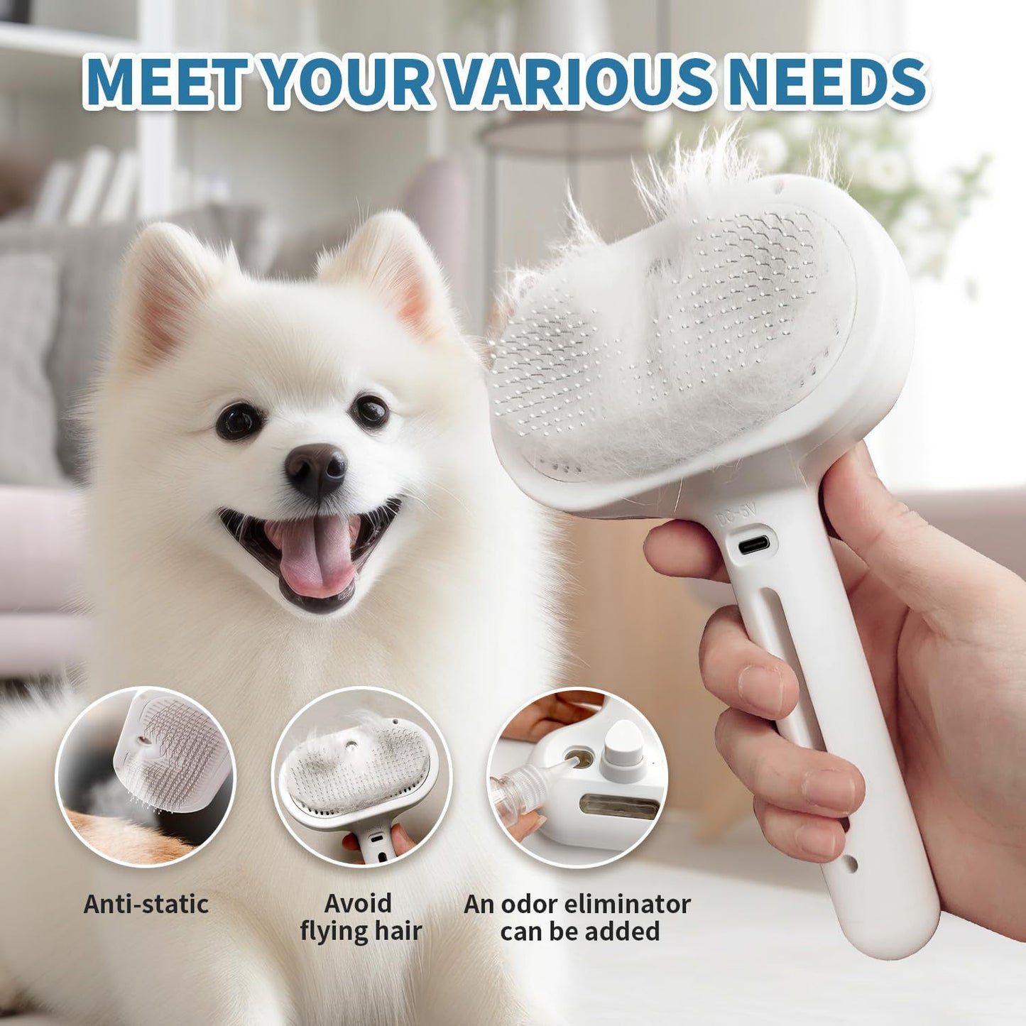 3-in-1 Pet Steam Brush | Electric Spray Cat & Dog Grooming Comb