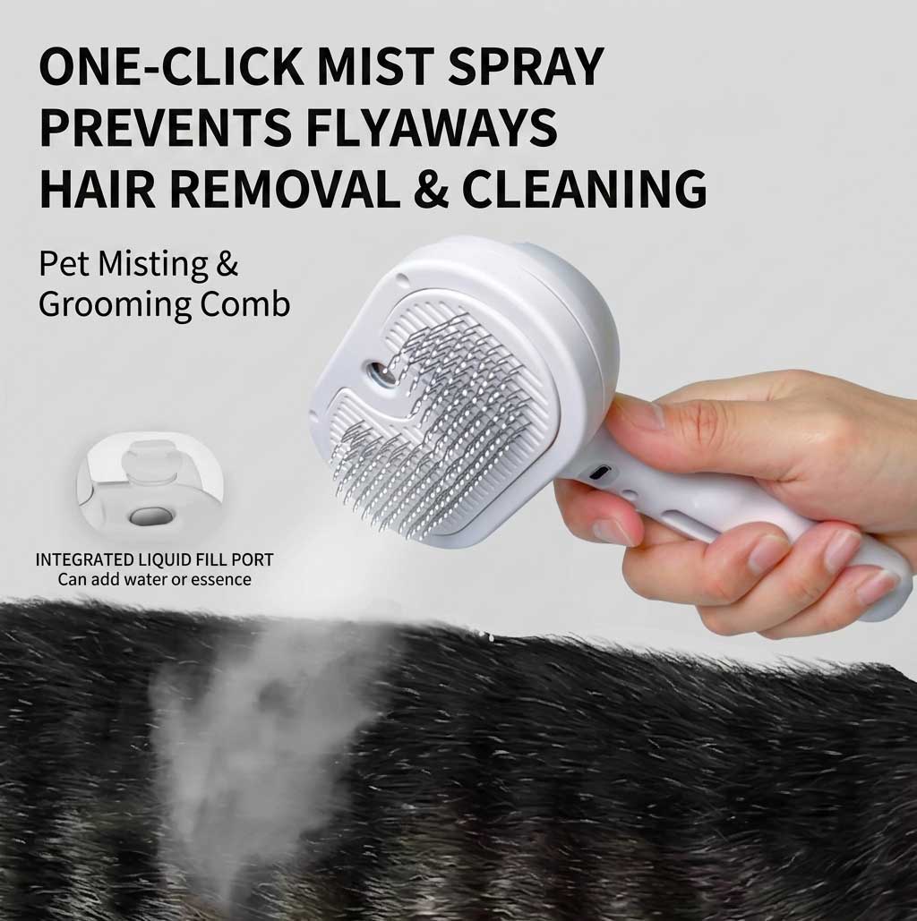 3-in-1 Pet Steam Brush | Electric Spray Cat & Dog Grooming Comb