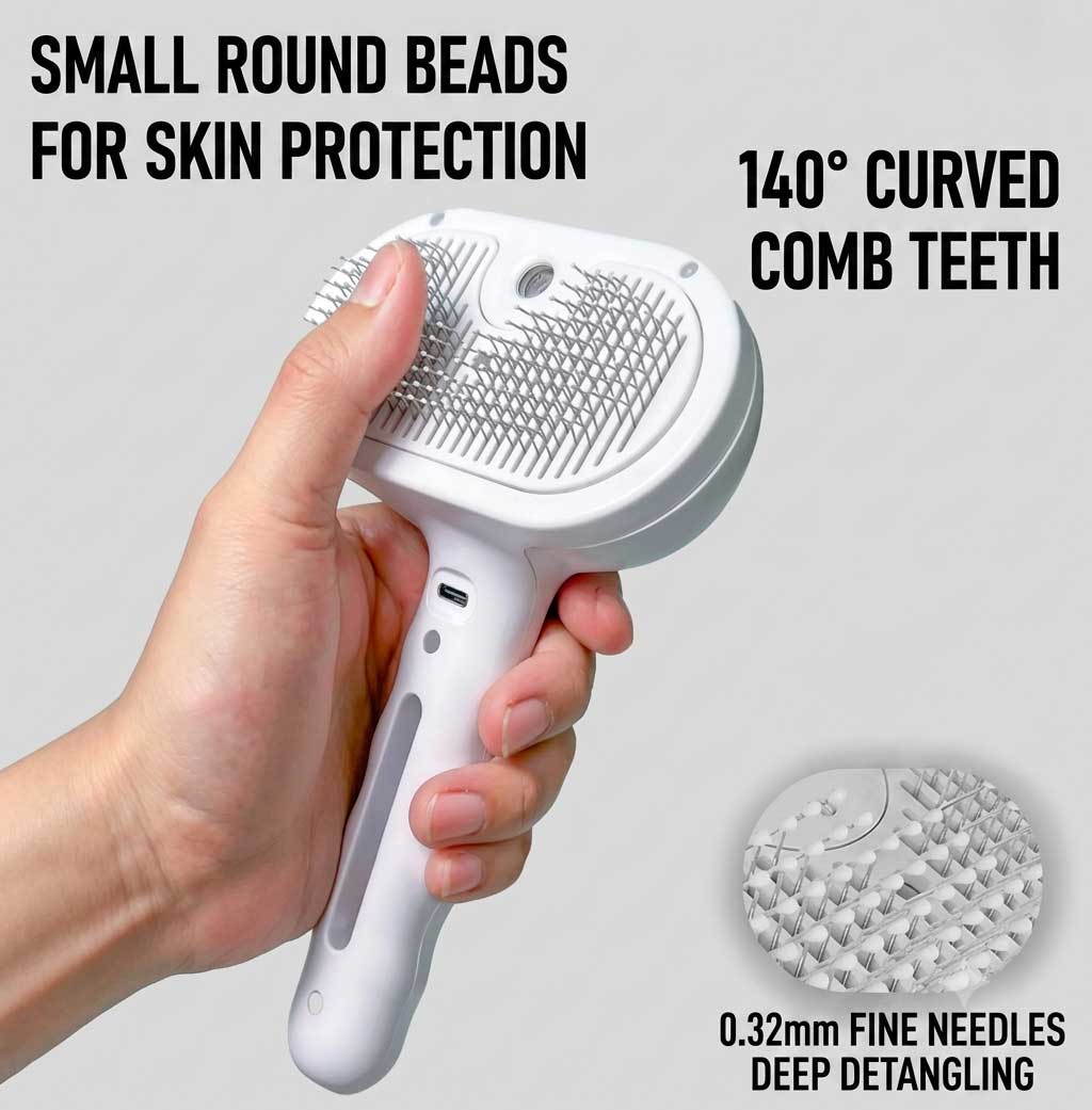 3-in-1 Pet Steam Brush | Electric Spray Cat & Dog Grooming Comb